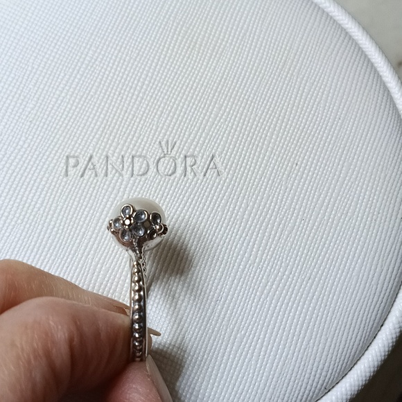 Pandora Vintage Stirling Silver Real Pearl, CZ Garden Odyssey Ring - Picture 4 of 8